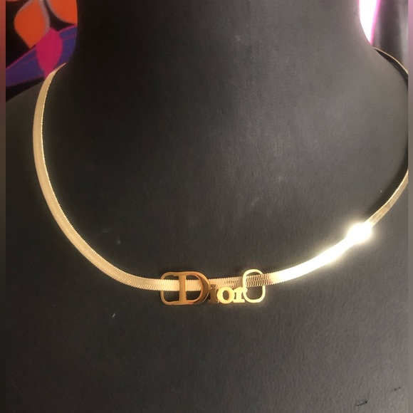 DIOR Tag onto a Necklace 14k Gold Plated Herringbone Chain - Picture 5 of 13
